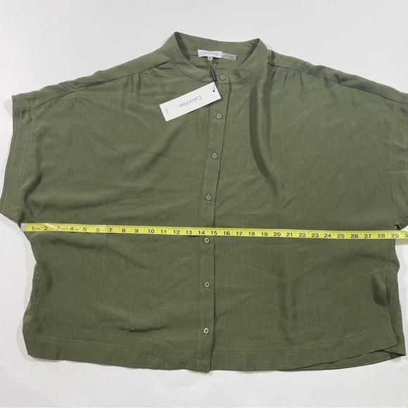 New Calvin Klein Button Front Semi Sheer Blouse Green Size 0X - Picture 6 of 8